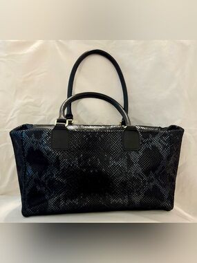 Borse In Pelle Made In Italy Black/ Blue Metlic Python Handbag  genuine leather
